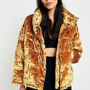 Urban Outfitters Gold Velour Puffer Jacket Size L